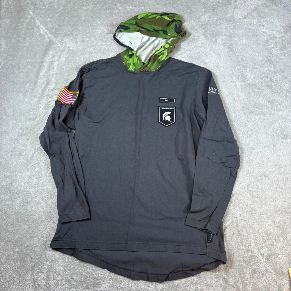 Nike Shirt Mens L Michigan State Spartans Military Appreciation Hoodie Grey